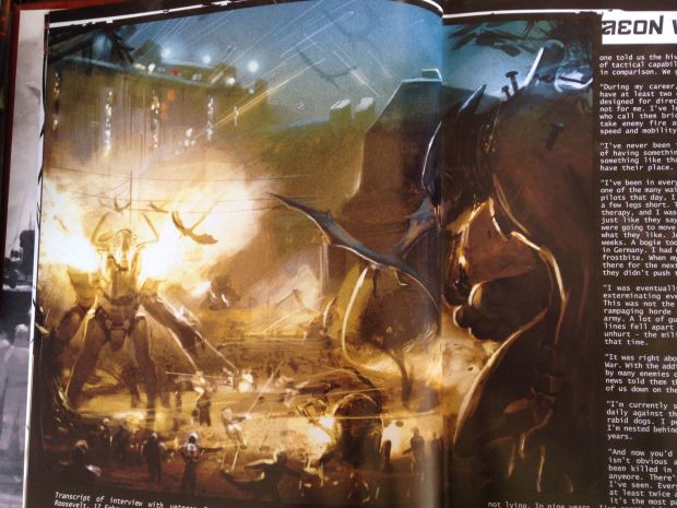 Giant robots fighting giant Cthulhu monsters.