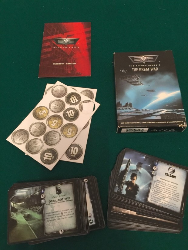 In a starter pack you get everything you need to play a two player game: two ready-made decks, cardboard money counters and rules.