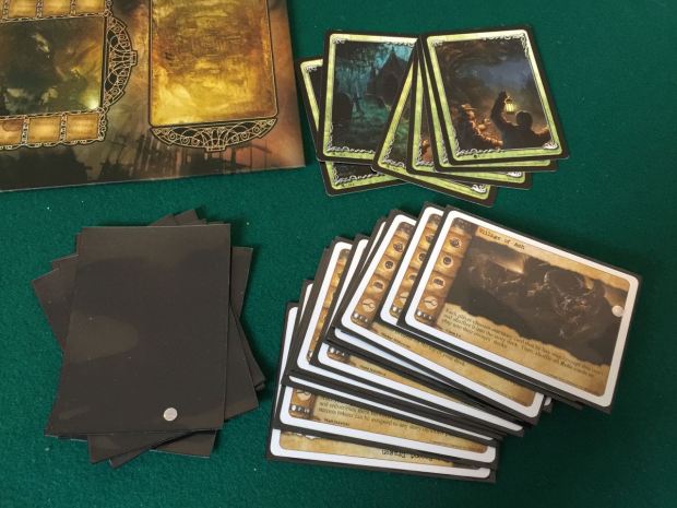 Black for the story cards and Domain Markers. The domain markers are the ones that came with the original premium starter sets from the old collectible version of the game.