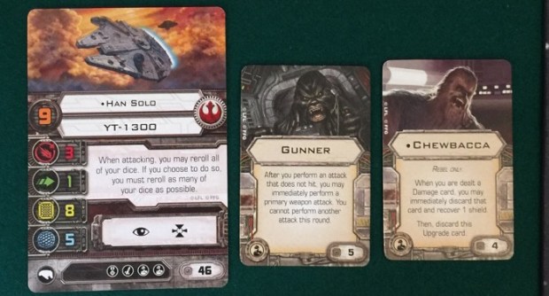 The Falcon and its crew. Chewbacca keeps the ship flying, while Han and the wookie Gunner blast at anything in sight.