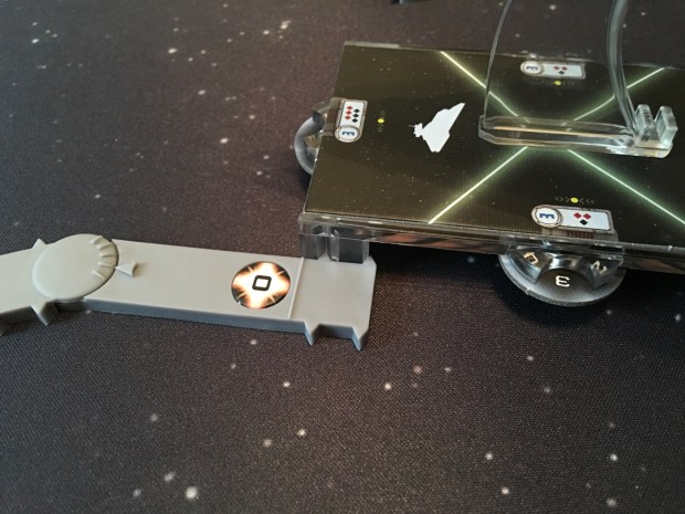 The template is placed by the front of the ship base.